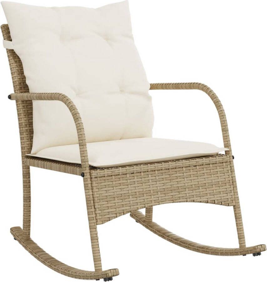 VidaXL Tuinschommelstoel met kussens poly rattan beige