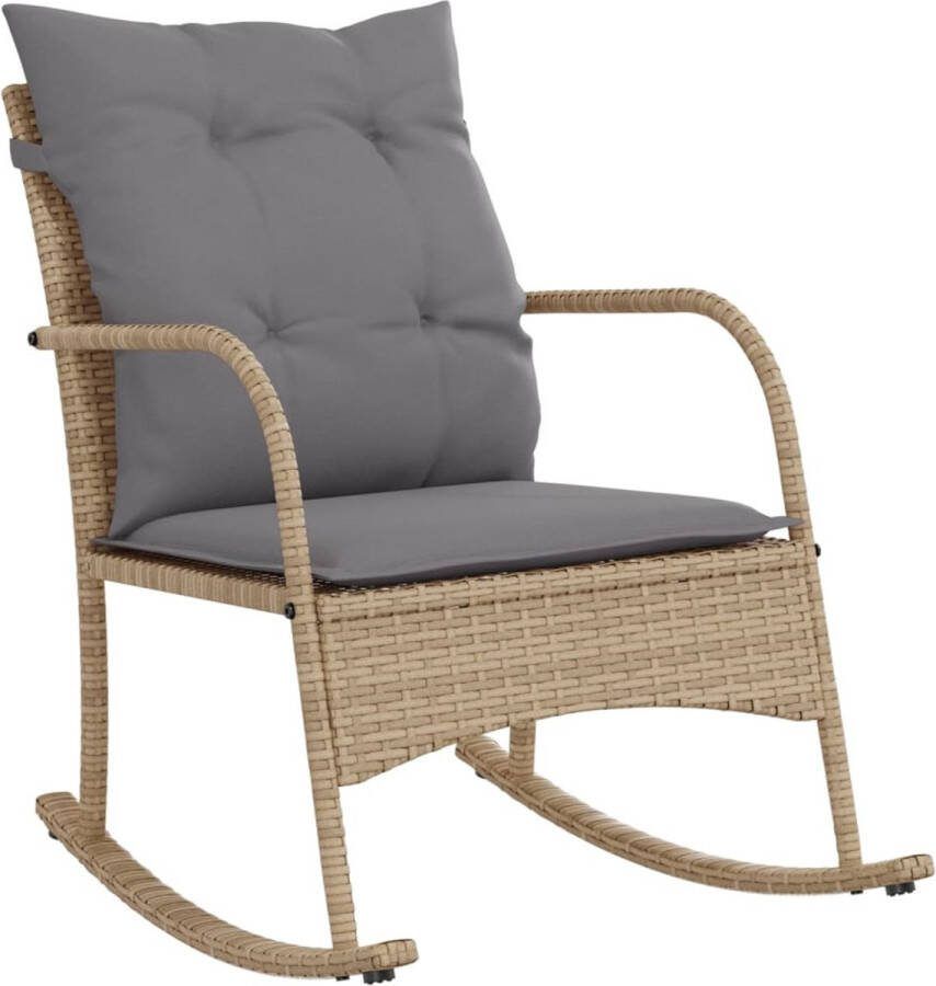 VidaXL Tuinschommelstoel met kussens poly rattan beige