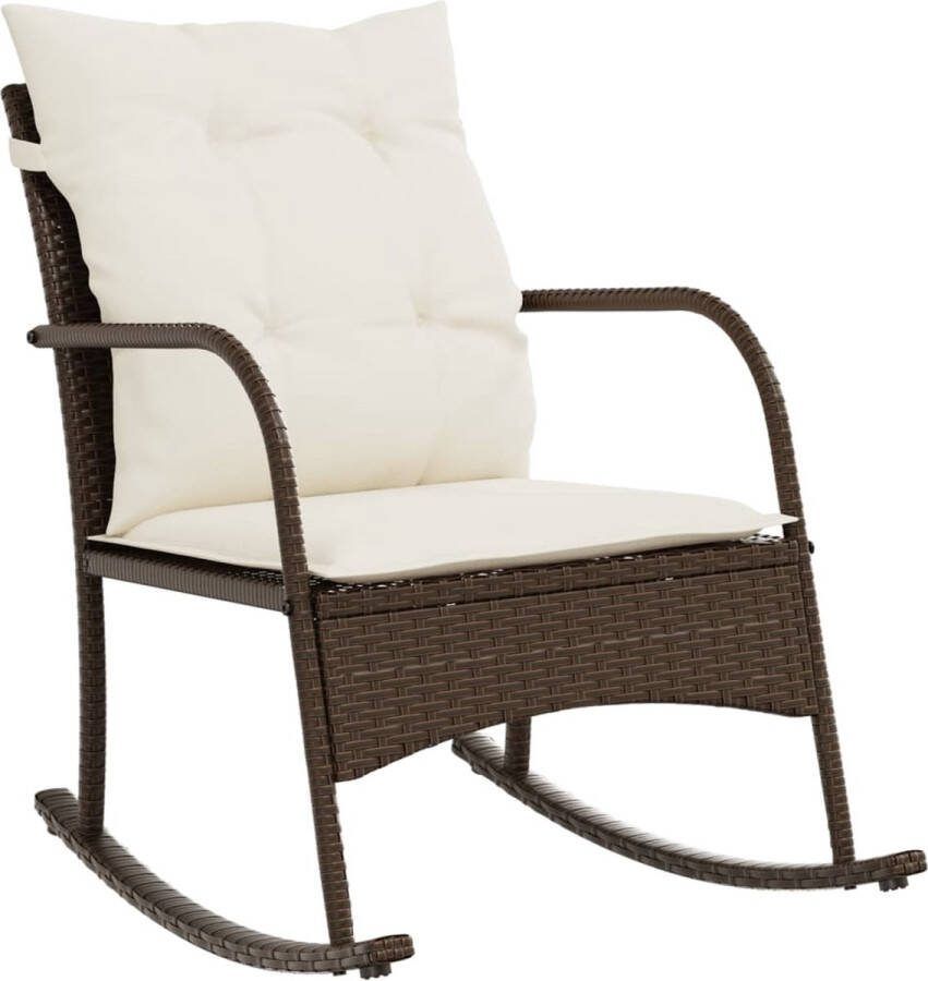 VidaXL Tuinschommelstoel met kussens poly rattan bruin