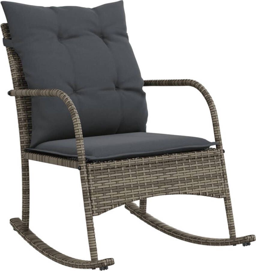 VidaXL Tuinschommelstoel met kussens poly rattan grijs