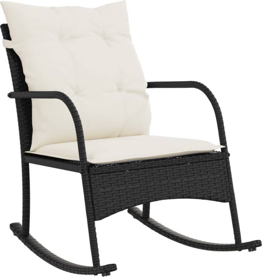 VidaXL Tuinschommelstoel met kussens poly rattan zwart
