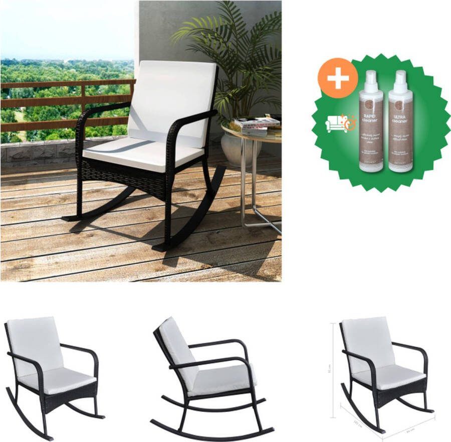 VidaXL Schommelstoel Tafel 64 x 101 x 91 cm Zwart Crèmewit PE rattan Tuinstoel Inclusief Onderhoudsset