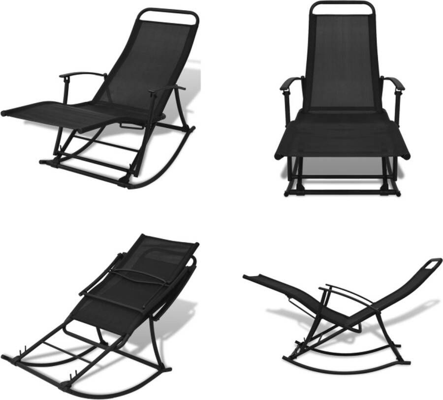 VidaXL Tuinschommelstoel staal en textileen zwart Schommelstoel Schommelstoelen Schommel Stoel Schommel Stoelen