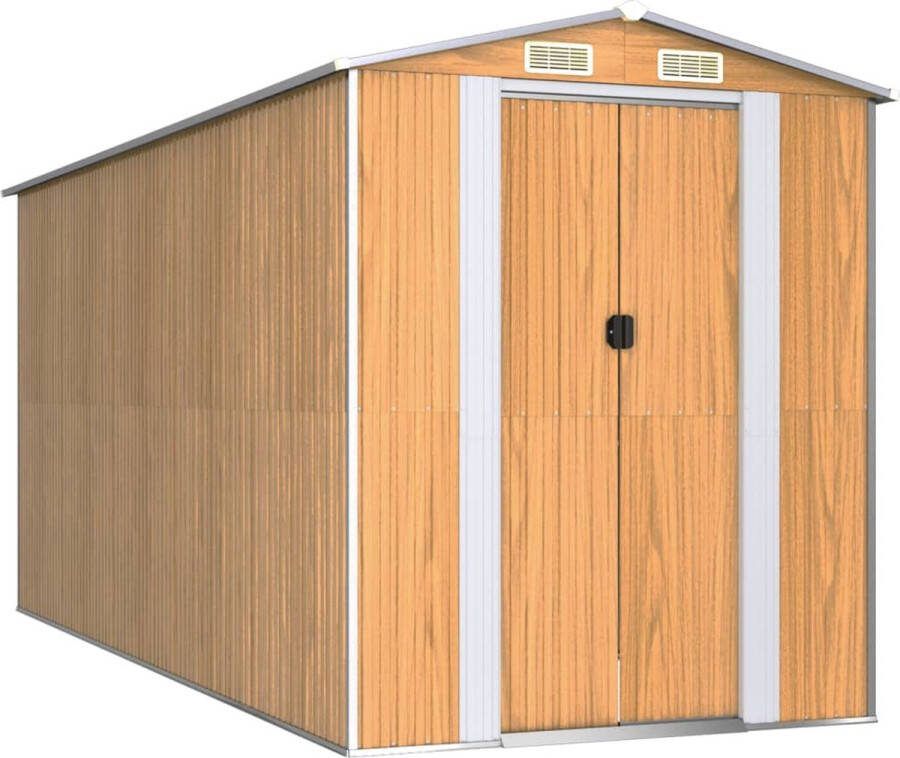 VidaXL -Tuinschuur-192x440x223-cm-gegalvaniseerd-staal-lichtbruin