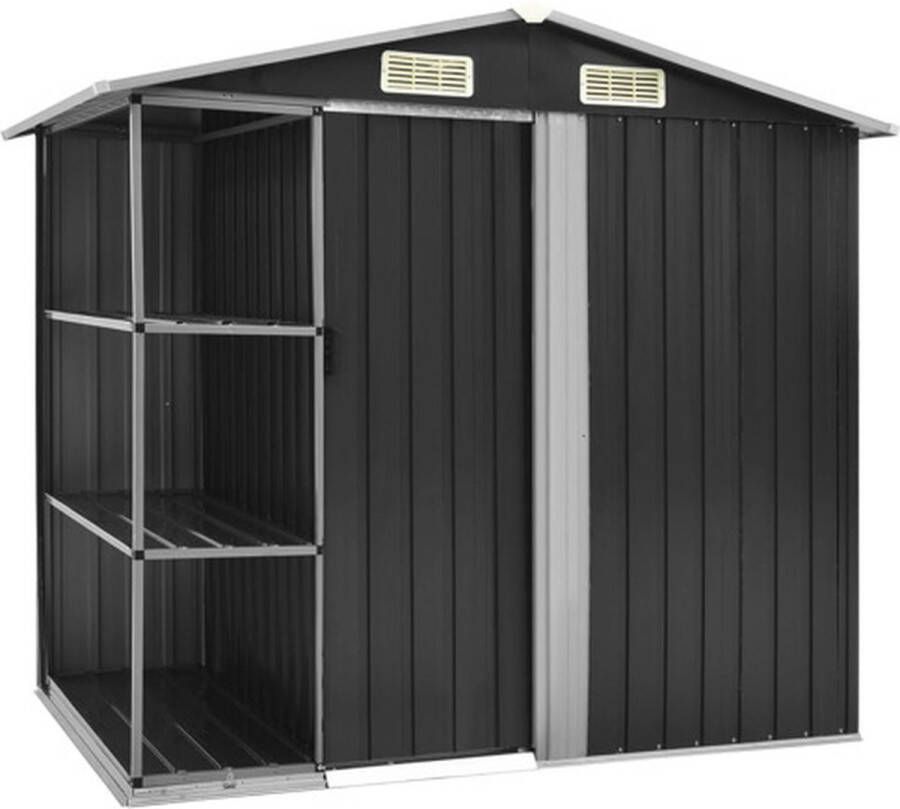 VidaXL Tuinschuur met rek 205x130x183 cm ijzer antraciet VDXL_47106