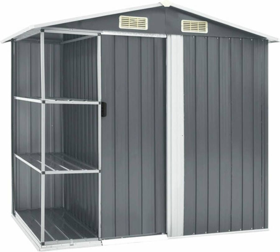 VidaXL -Tuinschuur-met-rek-205x130x183-cm-ijzer-grijs