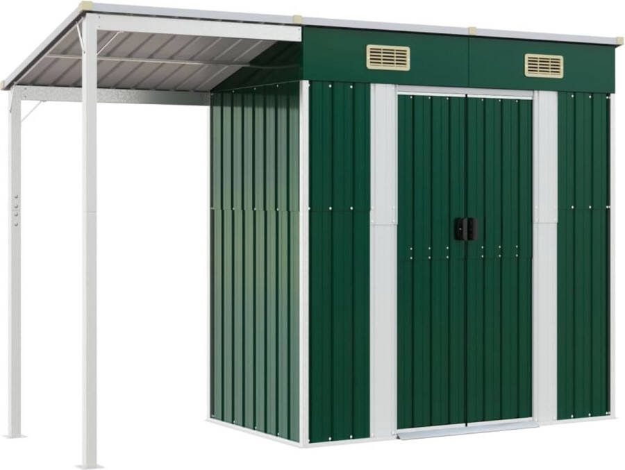 VidaXL -Tuinschuur-met-verlengd-dak-277x110 5x181-cm-staal-groen