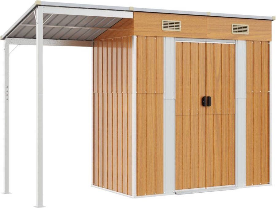 VidaXL -Tuinschuur-met-verlengd-dak-277x110 5x181-cm-staal-lichtbruin