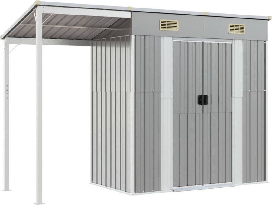 VidaXL -Tuinschuur-met-verlengd-dak-277x110 5x181-cm-staal-lichtgrijs