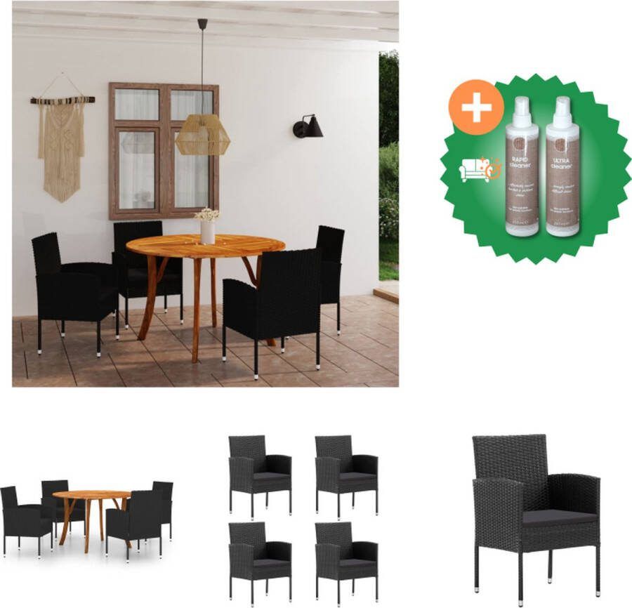 VidaXL Tuinset Acaciahout 120 x 75 cm PE-rattan Zwart Zitkussen 47x46x5 cm Tuinset Inclusief Onderhoudsset