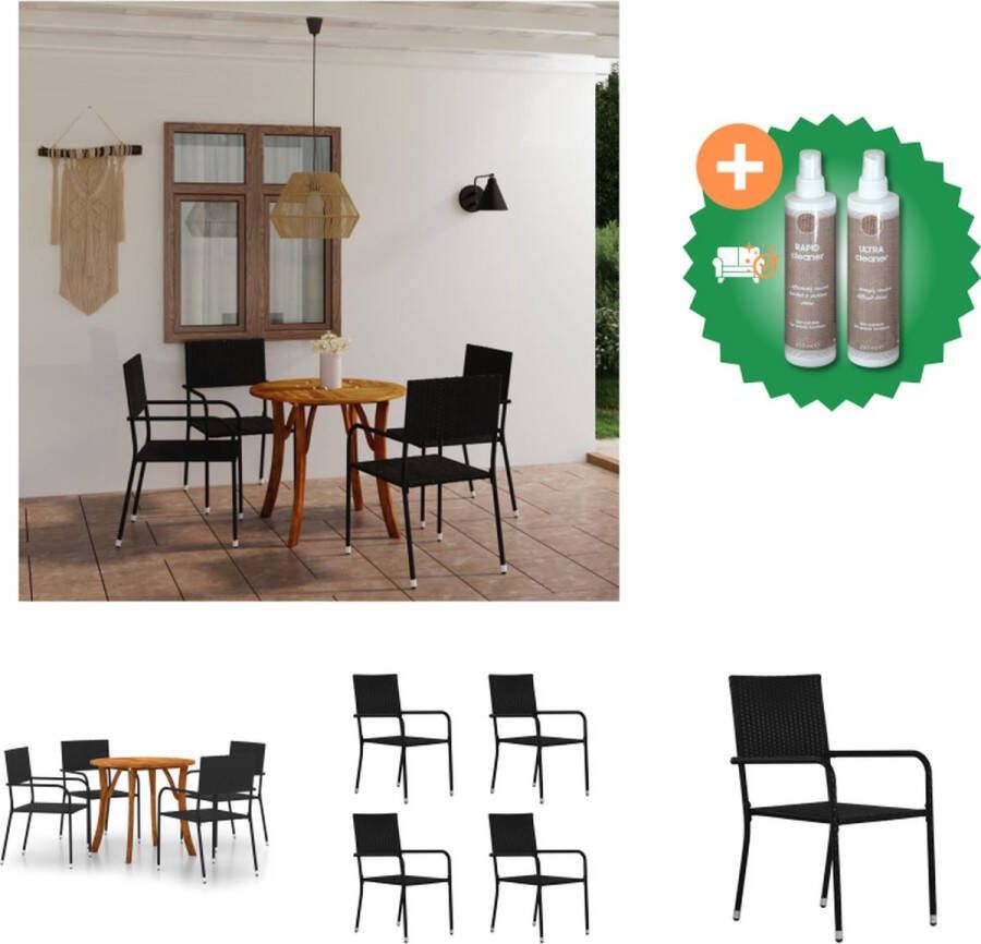 VidaXL Tuinset Acaciahout 85x75 cm 4 eetstoelen zwart Tuinset Inclusief Onderhoudsset