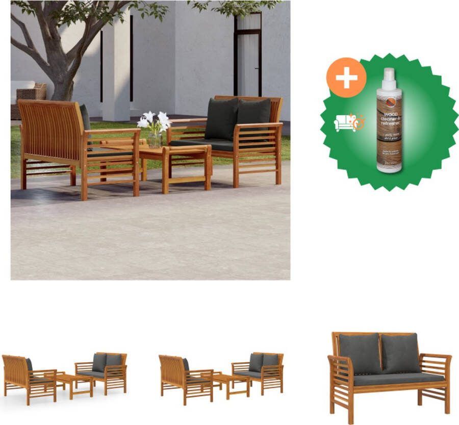 VidaXL Tuinset Acaciahout donkergrijs kussen 2x tweezitsbank tafel 6x kussen Tuinset Inclusief Houtreiniger en verfrisser
