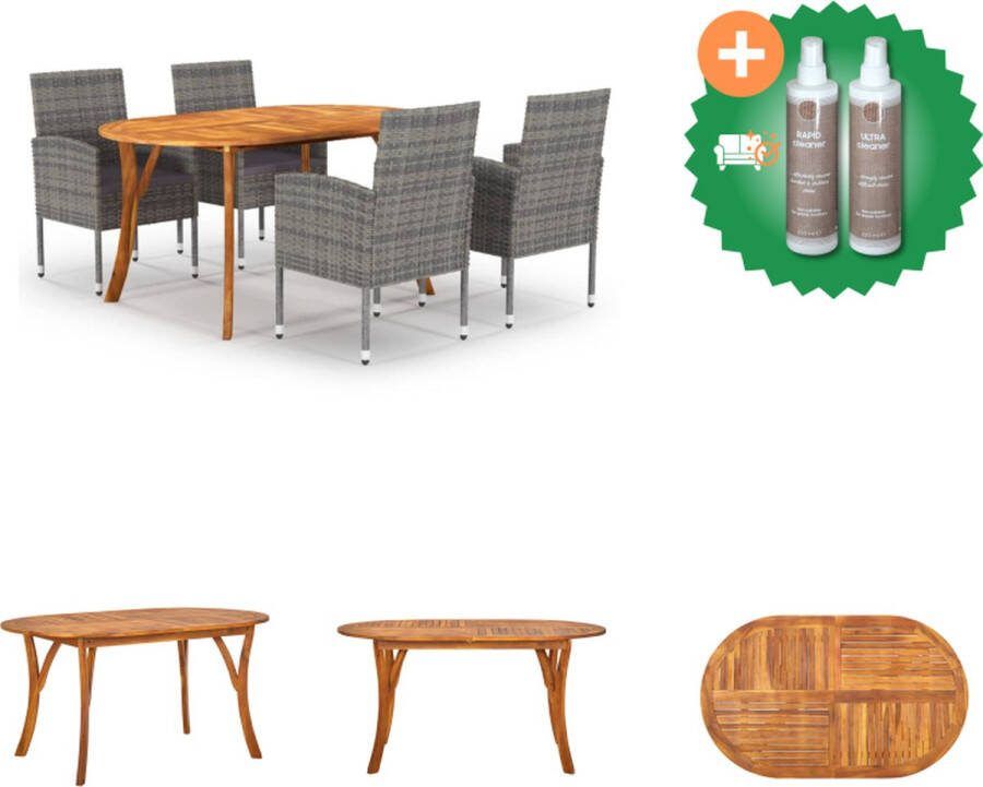 VidaXL Tuinset Acaciahout Eettafel 150x90x75 cm PE-Rattan Stoelen Antraciet Zitkussens Montage vereist Tuinset Inclusief Onderhoudsset