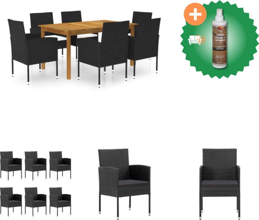 VidaXL Tuinset Acaciahout Eettafel PE Rattan Eetstoelen Zwart 150 x 90 x 74 cm Tuinset Inclusief Houtreiniger en verfrisser