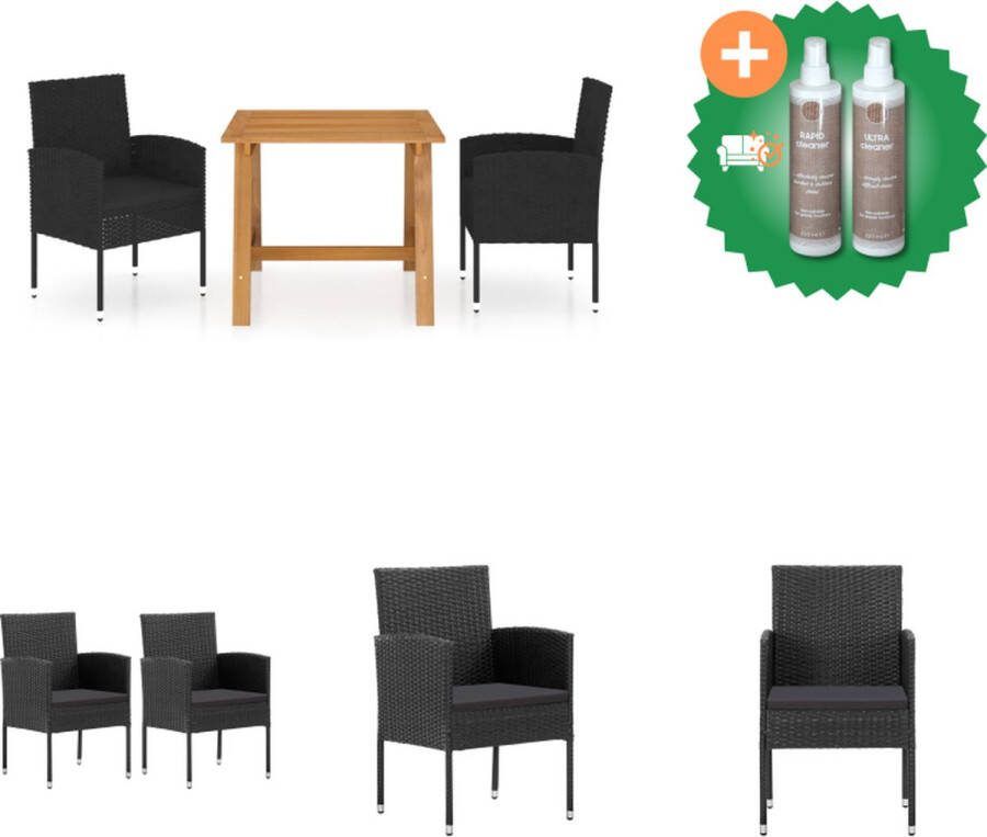 VidaXL Tuinset Acaciahout Eettafel Zwart PE Rattan Stoelen 88x88x74 cm Tuinset Inclusief Onderhoudsset
