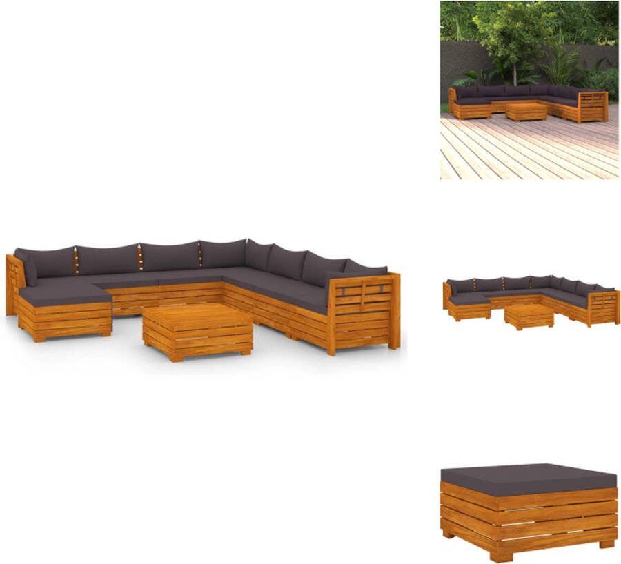 VidaXL Tuinset Acaciahout Hoek Middenbank 68x68x60cm Tafel Voetenbank 68x68x30cm Donkergrijze Kussens (+meer) Tuinset
