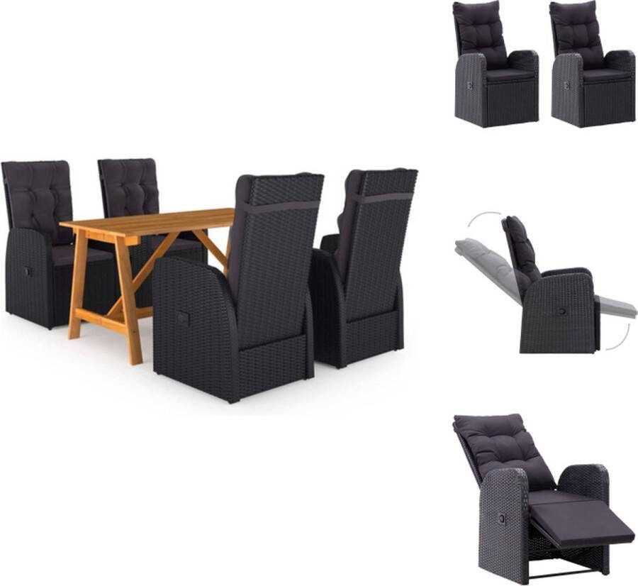 VidaXL Tuinset Acaciahout PE Rattan Zwart 140x70x73.5 cm Incl Kussens Tuinset