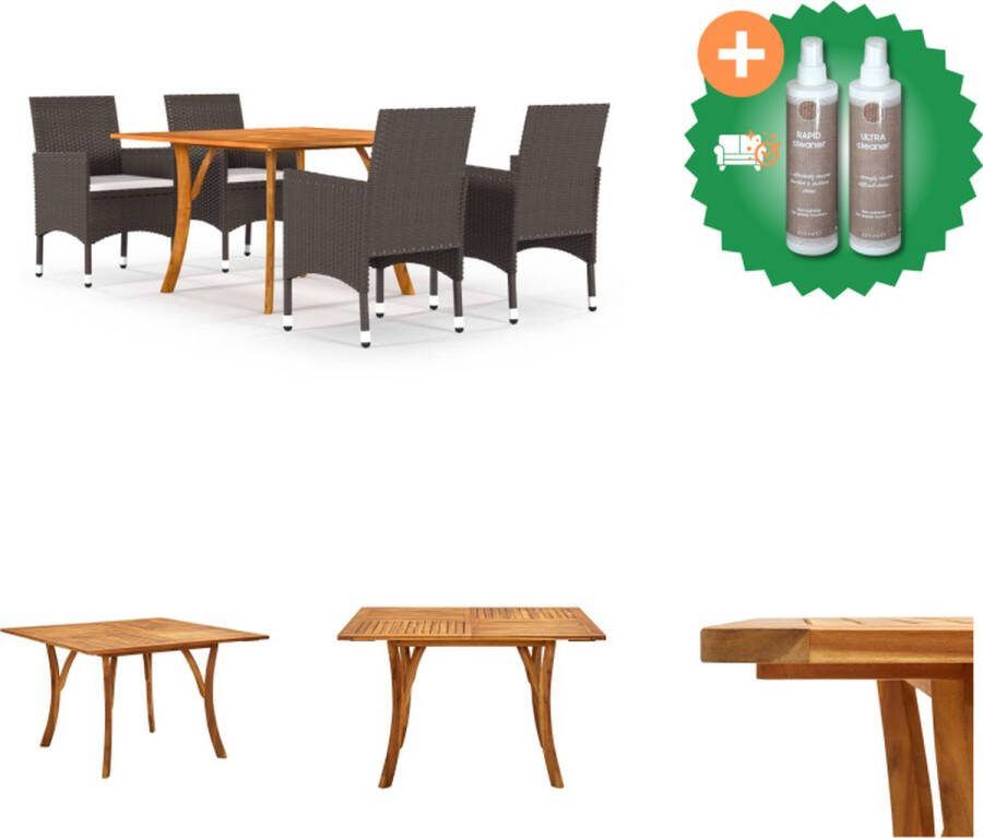VidaXL Tuinset Acaciahout Poly Rattan Bruin Crèmewit 120x120x75 cm 4 Stoelen 4 Zitkussens Tuinset Inclusief Onderhoudsset