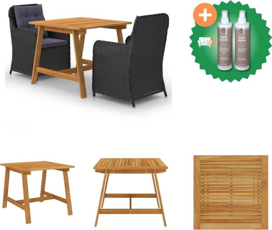 VidaXL Tuinset Acaciahout Zwarte Rattan Eetstoelen Massief Acaciahouten Tafel 88 x 88 x 74 cm PE Rattan en Staal Zwart 64 x 65 x 90 cm Zitkussens en Rugkussens Montage vereist Tuinset Inclusief Onderhoudsset