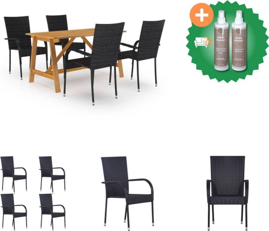 VidaXL Tuinset Acaciahouten eettafel 140 x 70 x 73.5 cm Zwarte rattan eetstoelen 55.5 x 53.5 x 95 cm Tuinset Inclusief Onderhoudsset