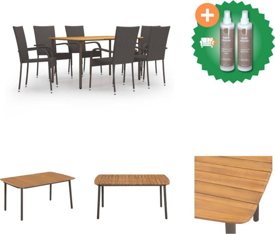 VidaXL Tuinset Acaciahouten eettafel 150x90x72 cm PE-rattan eetstoelen 55.5x53.5x95 cm Bruin Montage vereist Tuinset Inclusief Onderhoudsset