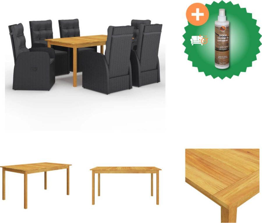 VidaXL Tuinset Acaciahouten Eettafel 150x90x74cm + 6 Zwarte PE Rattan Eetstoelen Verstelbare Rugleuning Inclusief Kussens Montage vereist Tuinset Inclusief Houtreiniger en verfrisser