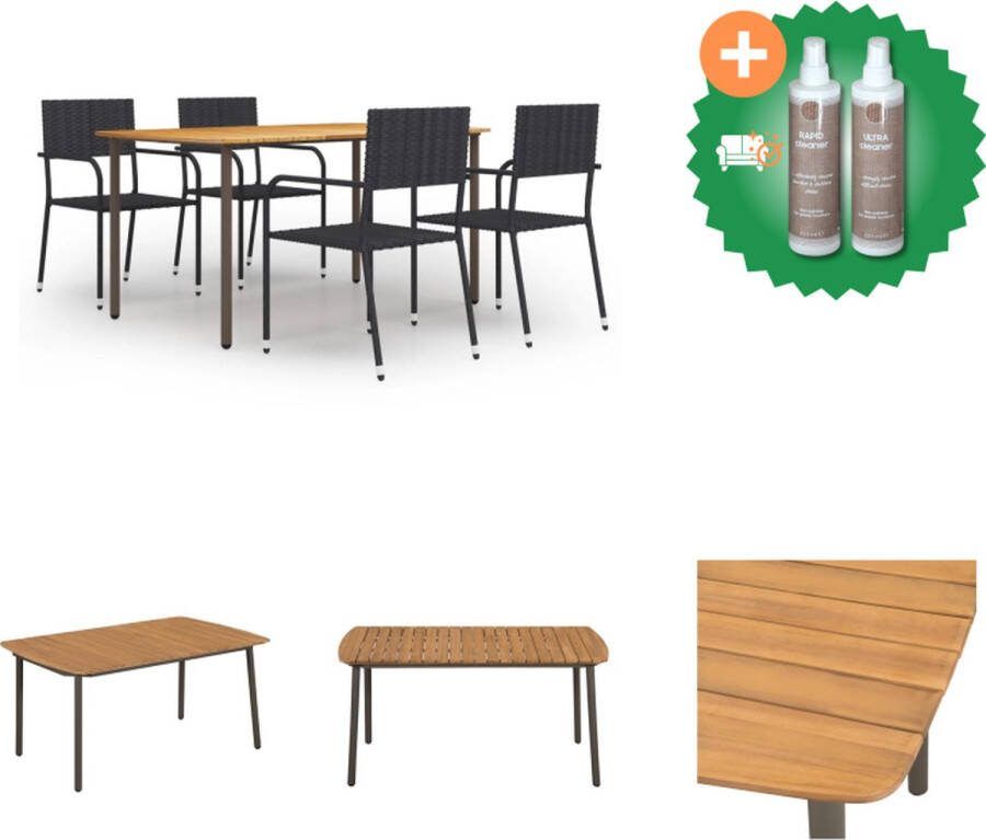 VidaXL Tuinset Acaciahouten eettafel PE-rattan eetstoelen 150x90x72 cm Zwart Tuinset Inclusief Onderhoudsset