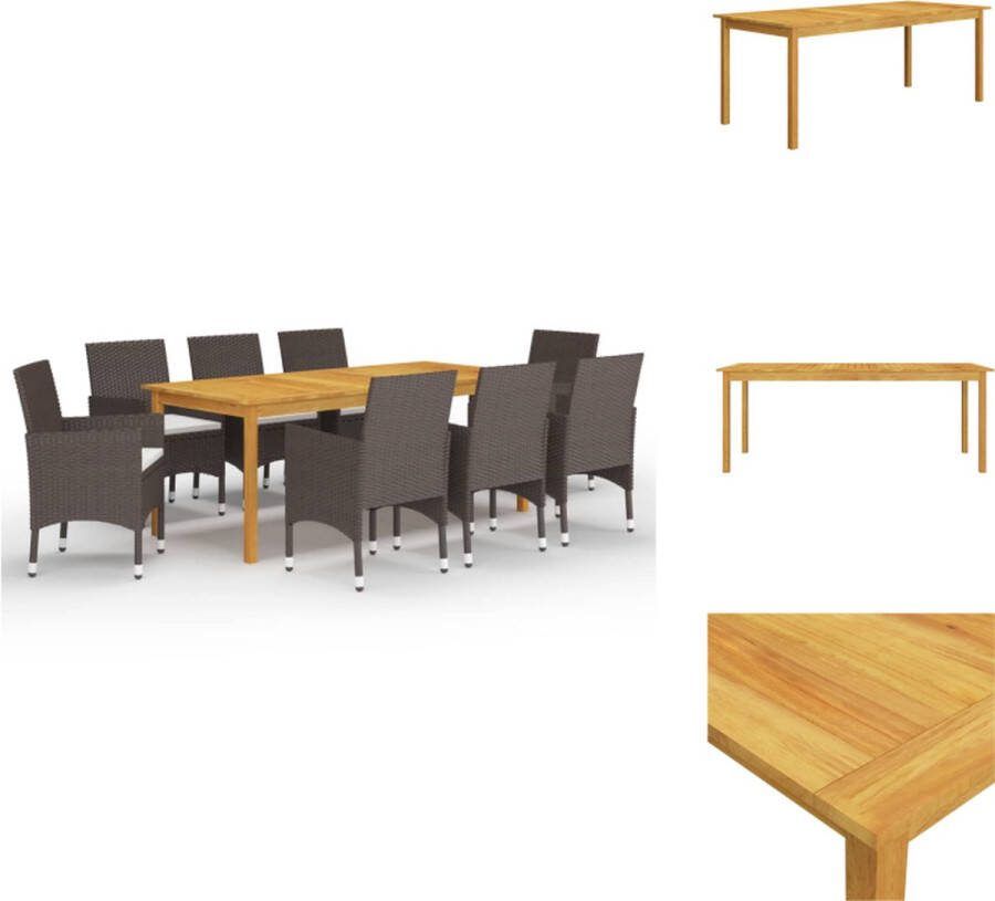 VidaXL Tuinset Acaciahouten Eettafel PE-rattan Eetstoelen 200x90x74cm Bruin Crèmewit Ergonomisch Ontwerp Tuinset