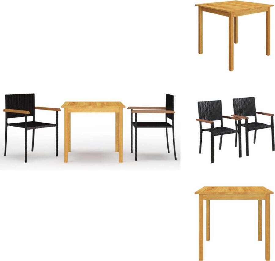 VidaXL Tuinset Acaciahouten Eettafel PE Rattan Eetstoelen 85x85x74 cm Bruin Zwart Tuinset