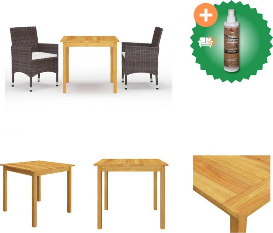VidaXL Tuinset Acaciahouten Eettafel PE-rattan Eetstoelen 85x85x74 cm Tuinset Inclusief Houtreiniger en verfrisser