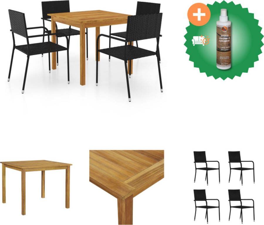 VidaXL Tuinset Acaciahouten eettafel PE-rattan eetstoelen 85x85x74 cm Zwart Tuinset Inclusief Houtreiniger en verfrisser