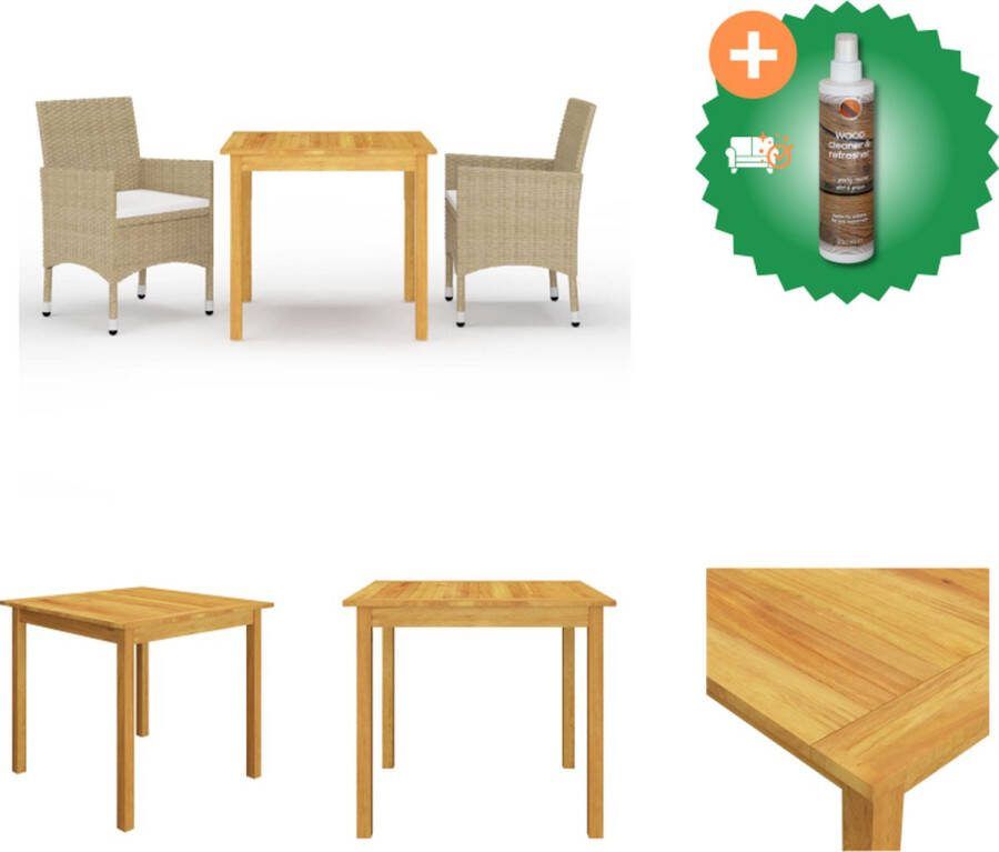 VidaXL Tuinset Acaciahouten Eettafel PE-rattan Eetstoelen Beige 85x85x74cm Montage vereist Tuinset Inclusief Houtreiniger en verfrisser