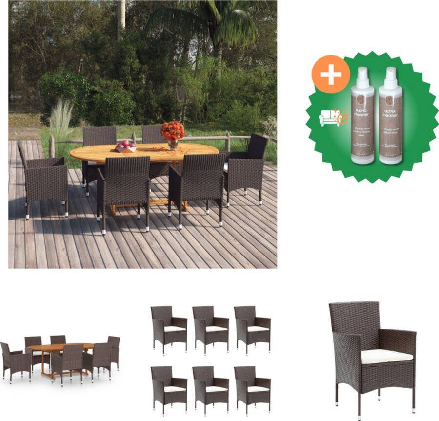 VidaXL Tuinset Acaciahouten Eettafel PE-rattan Eetstoelen Crèmewit Kussen Tuinset Inclusief Onderhoudsset