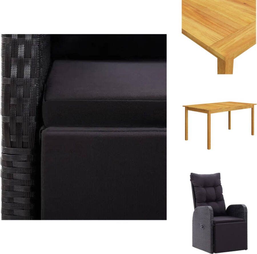 VidaXL Tuinset Acaciahouten Eettafel PE Rattan Eetstoelen Verstelbaar Comfortabele Kussens Tuinset