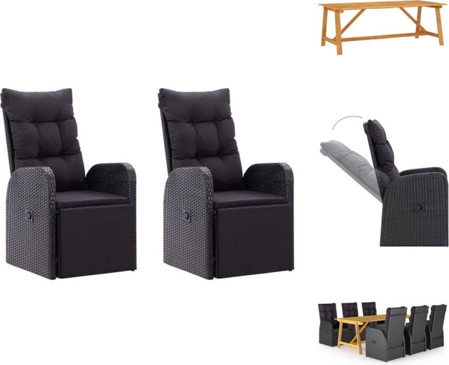VidaXL Tuinset Acaciahouten eettafel PE-rattan eetstoelen Verstelbare rugleuning Zwart 206 x 100 x 74 cm Tuinset