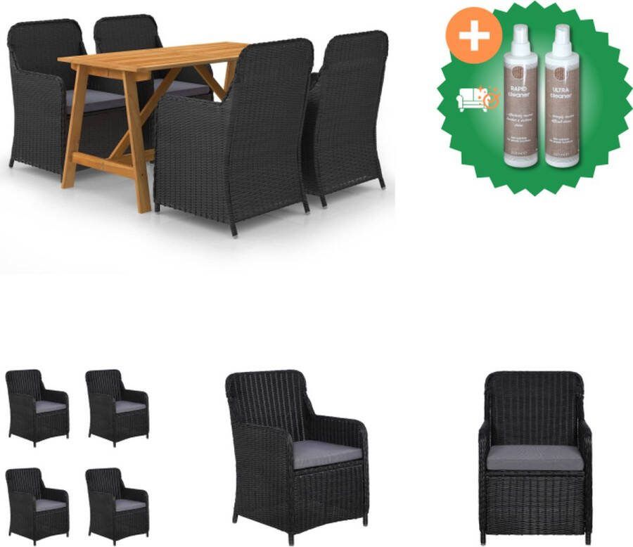 VidaXL Tuinset Acaciahouten Eettafel PE Rattan Eetstoelen Zwart 140x70x73.5 cm Tuinset Inclusief Onderhoudsset
