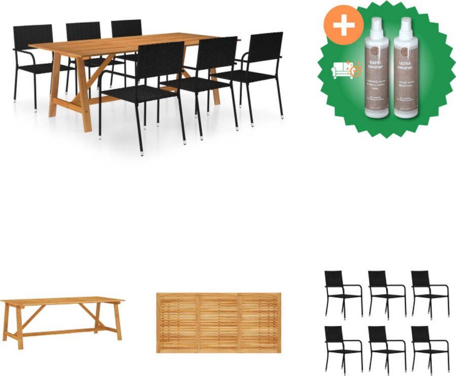 VidaXL Tuinset Acaciahouten Eettafel PE Rattan Eetstoelen Zwart 206 x 100 x 74 cm 51 x 60 x 87 cm Tuinset Inclusief Onderhoudsset