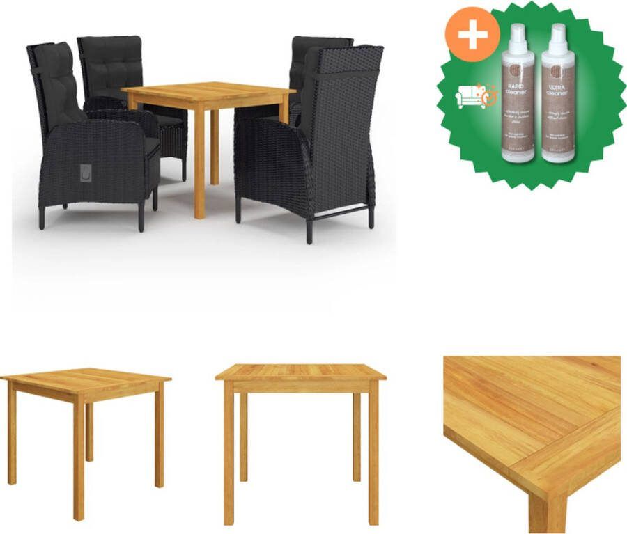 VidaXL Tuinset Acaciahouten eettafel PE-rattan eetstoelen Zwart 85x85x74 cm Tuinset Inclusief Onderhoudsset