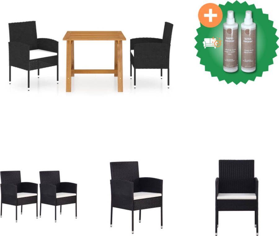 VidaXL Tuinset Acaciahouten eettafel PE-rattan eetstoelen Zwart 88x88x74 cm Tuinset Inclusief Onderhoudsset