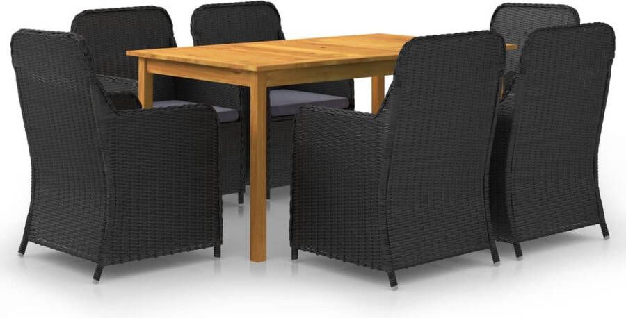 VidaXL Tuinset Acaciahouten Eettafel PE Rattan Stoelen 150x90x74cm Zwart Donkergrijs Tuinset