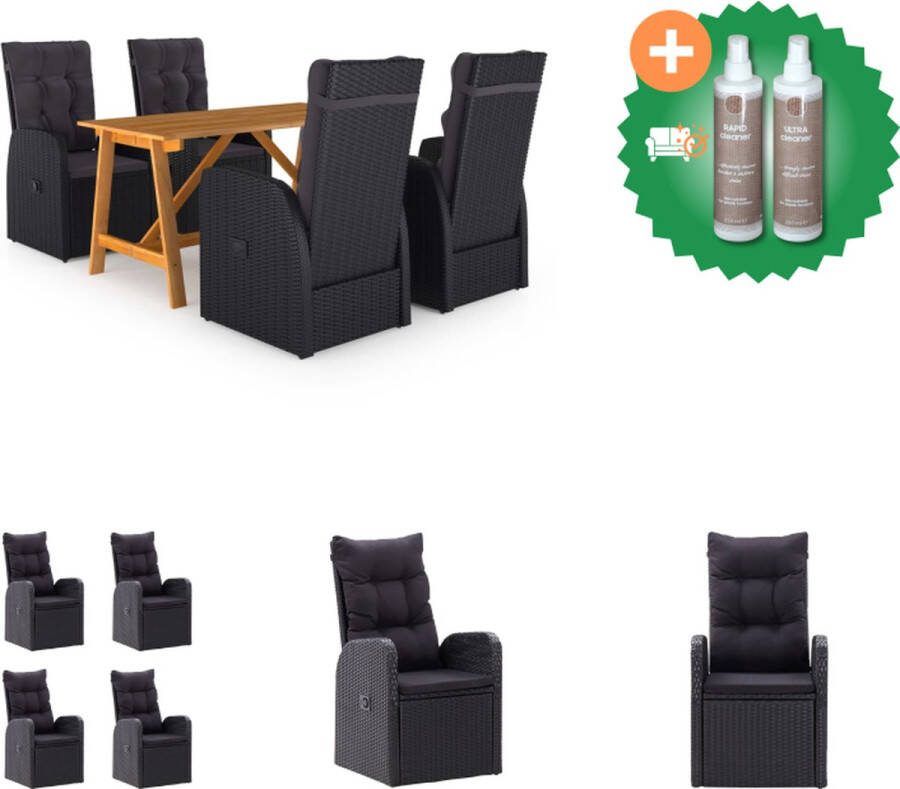 VidaXL Tuinset Acaciahouten eettafel PE rattan stoelen Zwart Verstelbare rugleuning Tuinset Inclusief Onderhoudsset