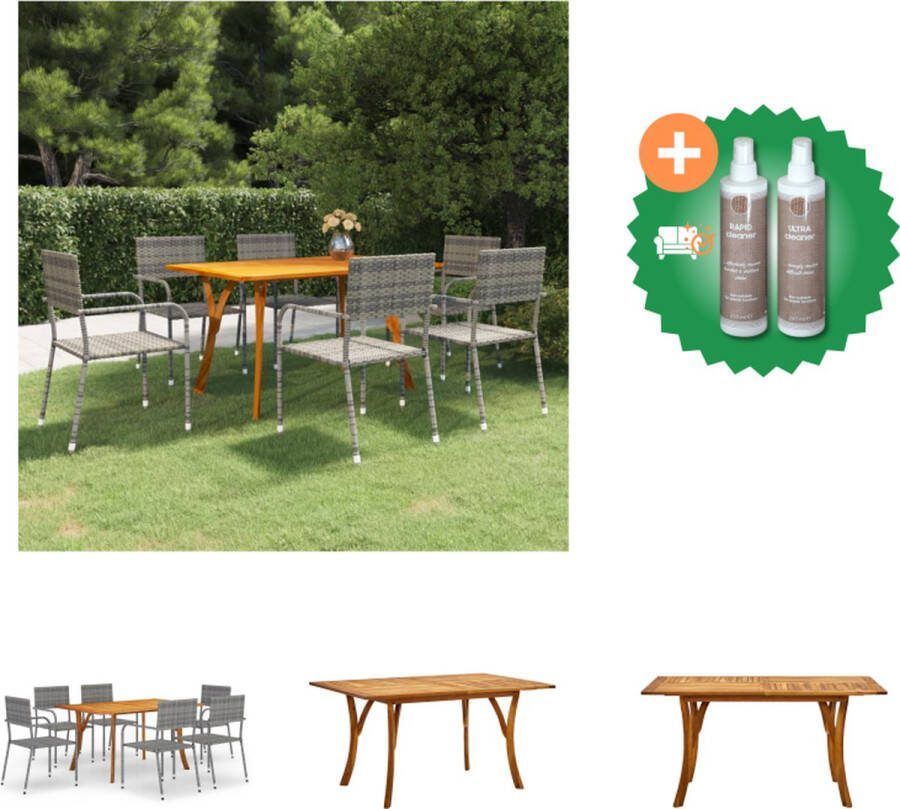 VidaXL Tuinset Acaciahouten tafel PE rattan eetstoelen 150x90x75cm tafel 51x60x87cm stoel Tuinset Inclusief Onderhoudsset