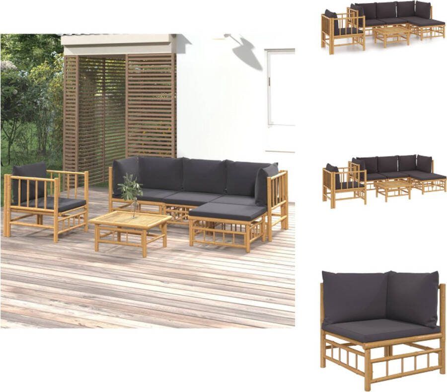 VidaXL Tuinset Bamboe Modulair 1 tafel 5 zitkussens 6 rugkussens Tuinset