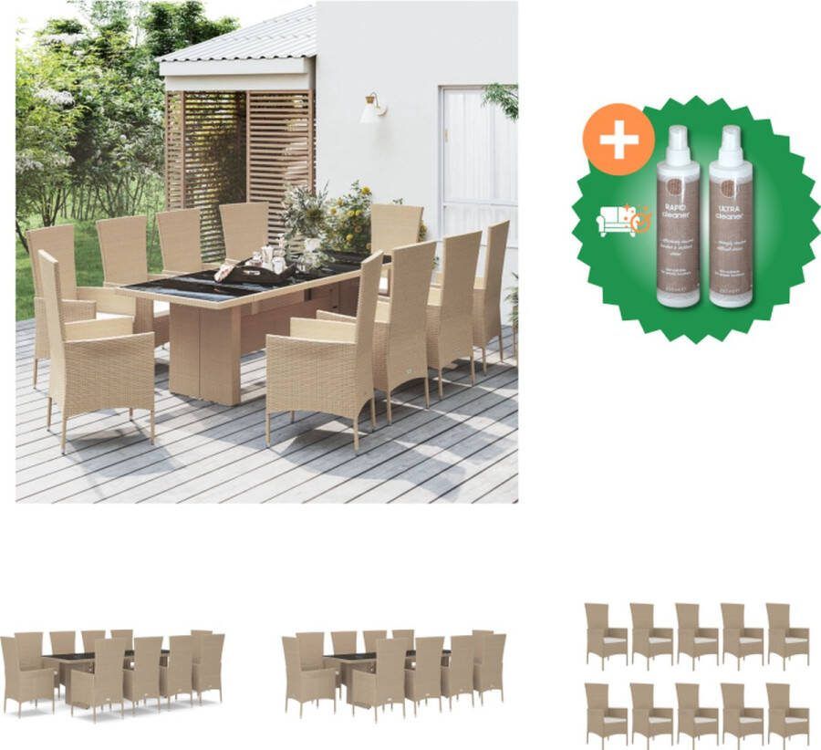 VidaXL Tuinset Beige 10x Tuinstoel 10x Zitkussen 1x Tafel 240x90x75cm Tuinstoel Inclusief Onderhoudsset