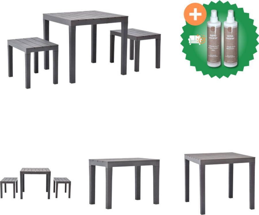 VidaXL Tuinset Bruin Kunststof Tafel 78x78x72cm Bank 60x38x45cm Tuinset Inclusief Onderhoudsset