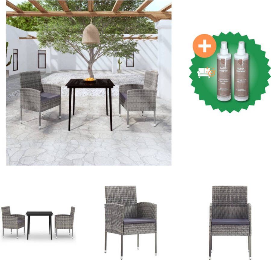 VidaXL Tuinset Buiteneetset 80 x 80 x 74 cm zwart stalen frame PE-rattan glazen tafelblad verwijderbare zitkussens weerbestendig Tuinset Inclusief Onderhoudsset
