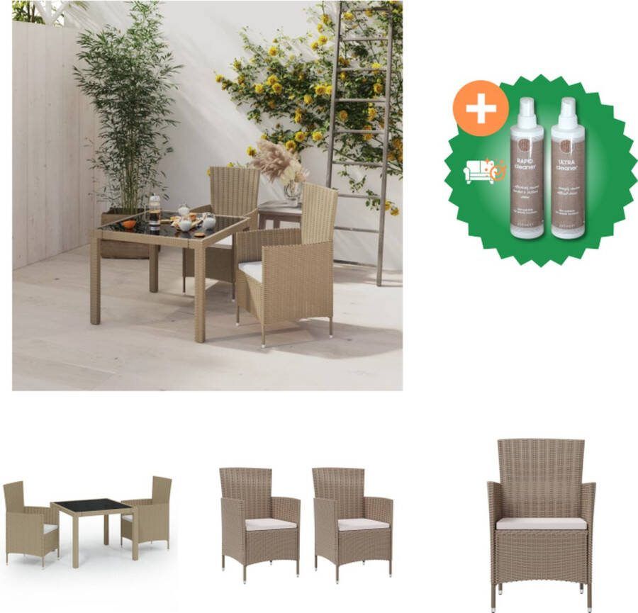 VidaXL Tuinset Eethoek Tafel 90x90x75cm Stoel 61x60x88cm Beige Wit PE-rattan Gepoedercoat staal Tuinset Inclusief Onderhoudsset