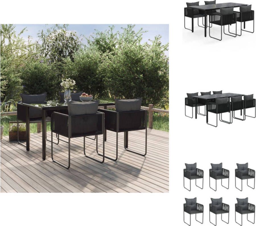 VidaXL Tuinset Eettafel met 4 Stoelen Weerbestendig PE-Rattan Gepoedercoat Stalen Frame Gehard Glas Tafelblad Dik gevoerde kussens Zwart 160 x 80 x 74 cm Tuinset