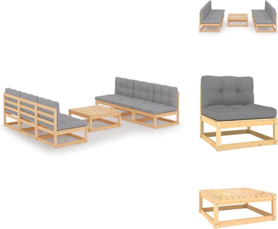 VidaXL Tuinset Grenenhout 6x Middenbank 1x Tafel 6x Zitkussen 6x Rugkussen Tuinset