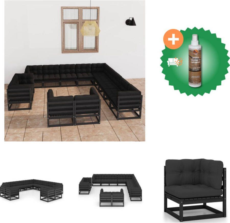 VidaXL Tuinset Grenenhout 7x hoekbank 6x middenbank 13x zitkussen 20x rugkussen Zwart Antraciet Tuinset Inclusief Houtreiniger en verfrisser